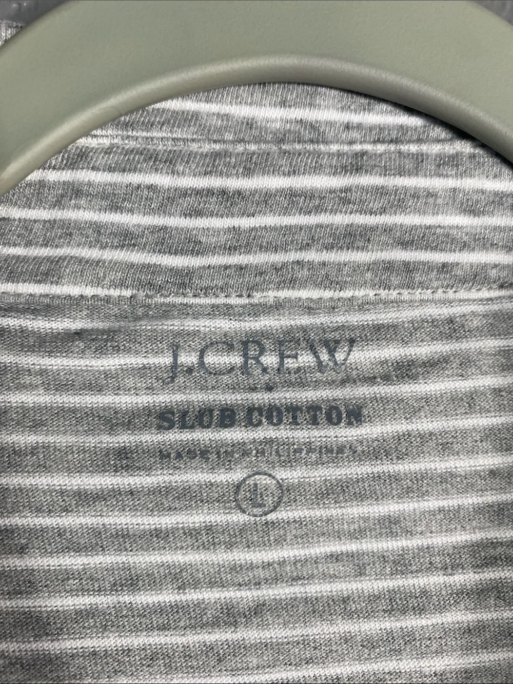 J.Crew Slub Cotton Striped Polo Shirt Men's L Gray Short Sleeve Pocket